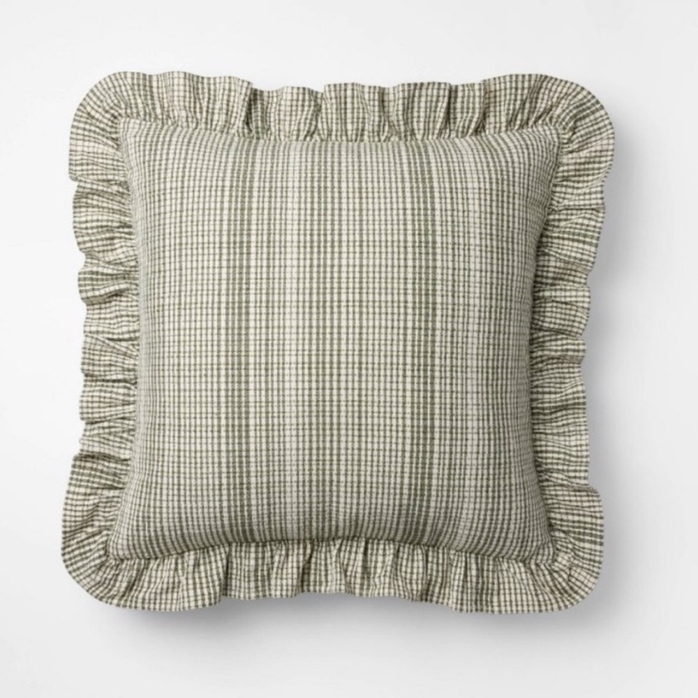 24” Plaid Green Ruffle Pillow Threshold Studio McGee Christmas